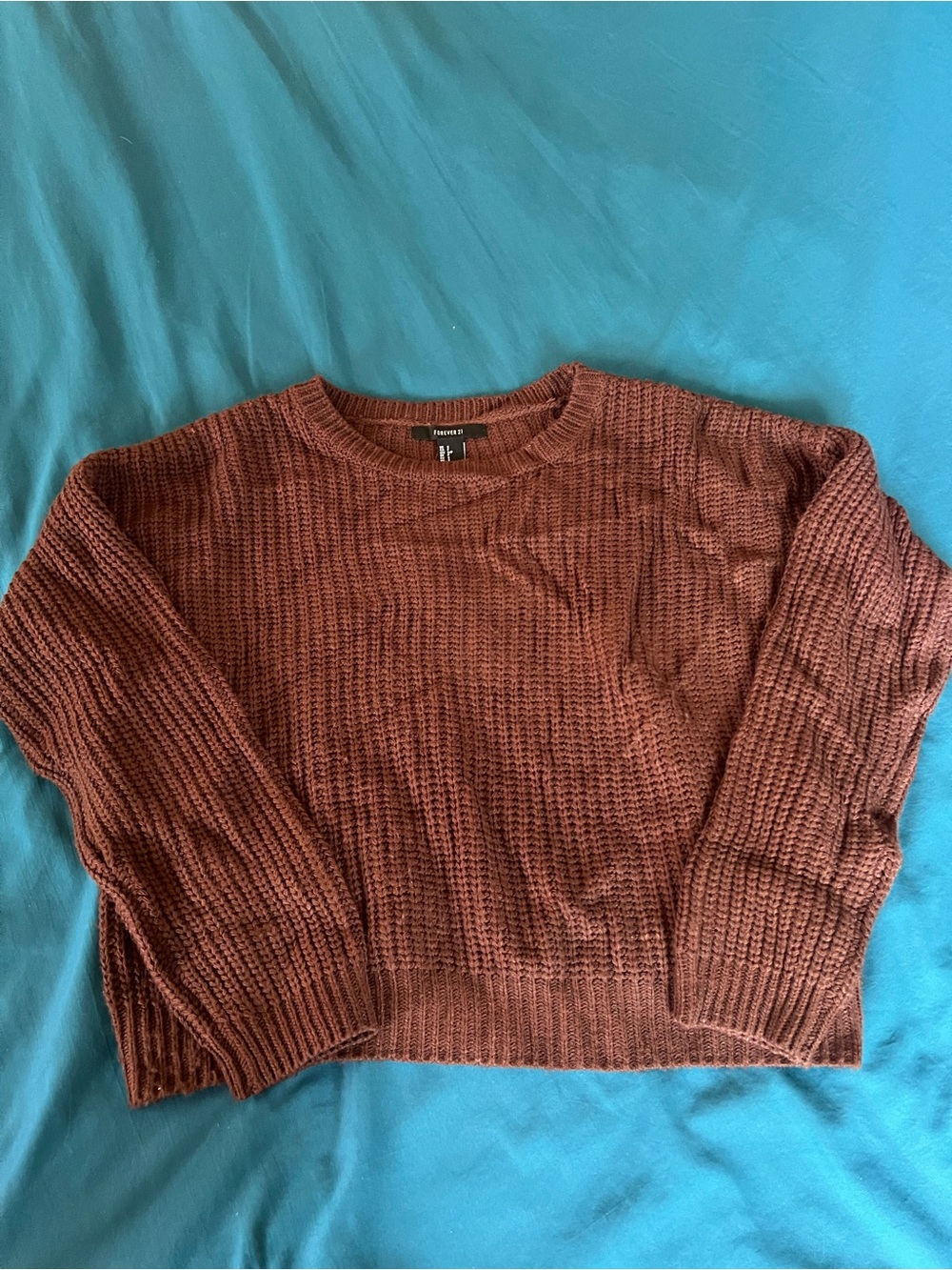 Forever 21 Brown Waffle Knit Crewneck Sweater